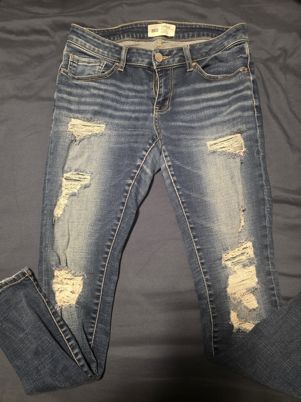BKE Women's Skinny Jeans - Distressed Medium Blue